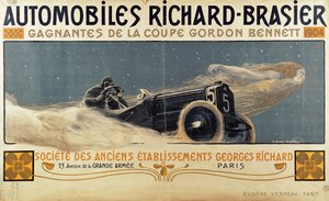 Poszter, amelyen az Automobiles Richard-Brasier látható, aki megnyerte a Gordon Bennett Kupát 1904-ben